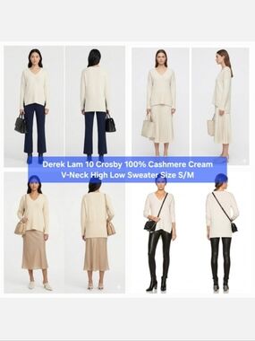 Derek Lam 10 Crosby 100% Cashmere Cream V-Neck High Low Sweater Size S/M